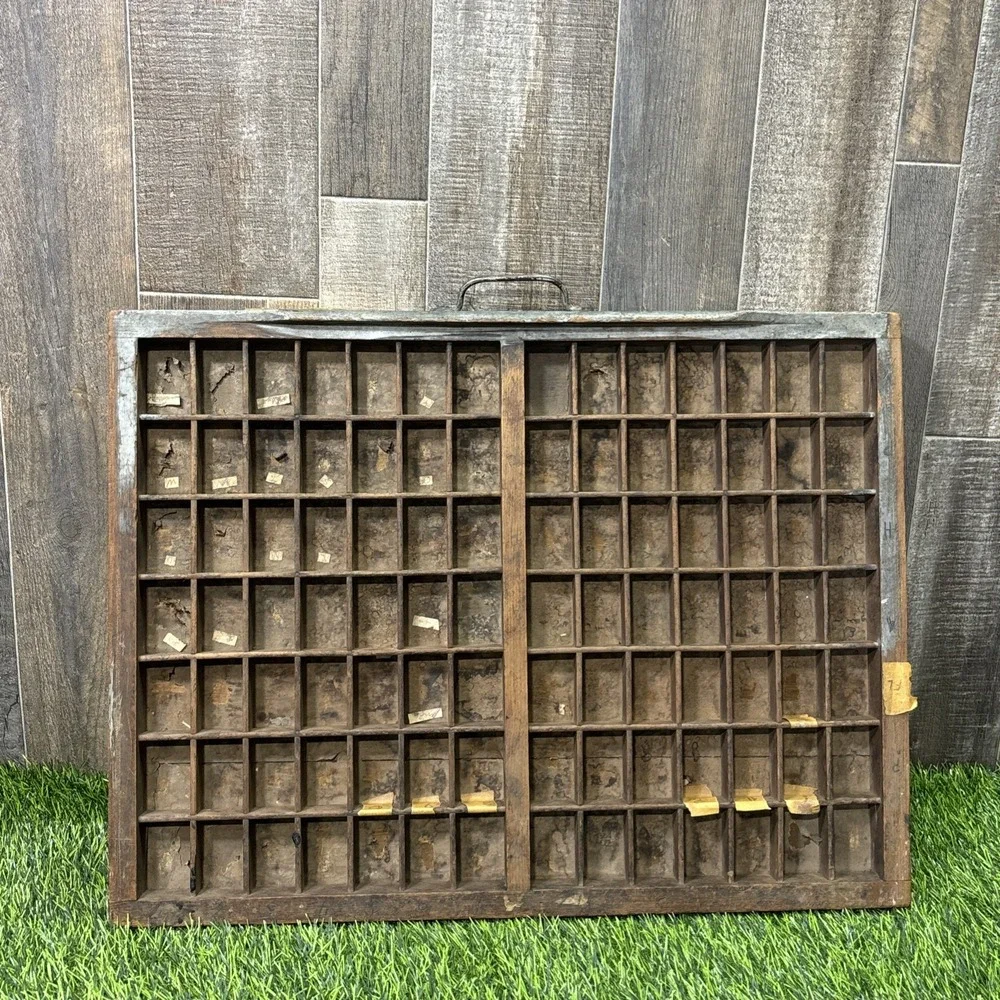 Antique Letterpress Printer Type Case Tray 12 Pt Wood Shadow Box Print Shop